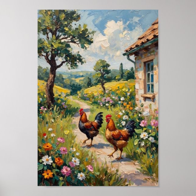 Arte de granja de jardín de pollo vintage (Frente)