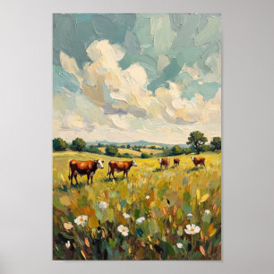 Arte de granja de pastizal de vaca vintage