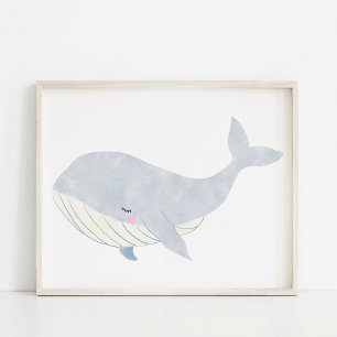 Arte de guardería de ballena al acuarela pintado a
