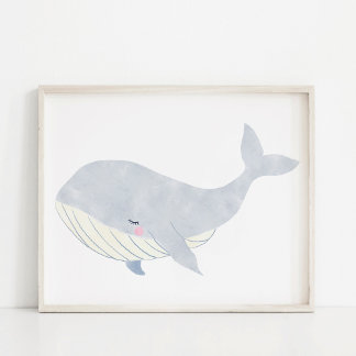 Arte de guardería de ballena al acuarela pintado a