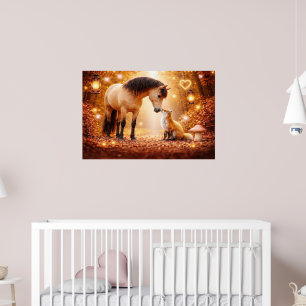 Arte de guardería de caballo hermoso y zorro rojo 