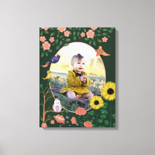 Arte de guardería de foto de bebé floral verde lin