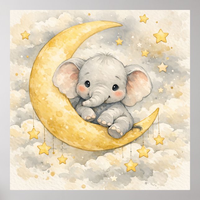 Arte de guardería de luna de elefante lindo (Frente)