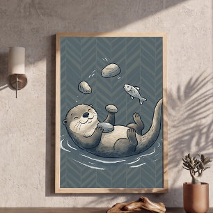 Arte de guardería de nutria juguetona con fondo de