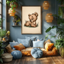 Arte de guardería de oso bebé lindo escandinavo mi