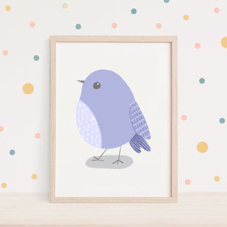 Arte de guardería de pájaro de lavanda dibujado a 