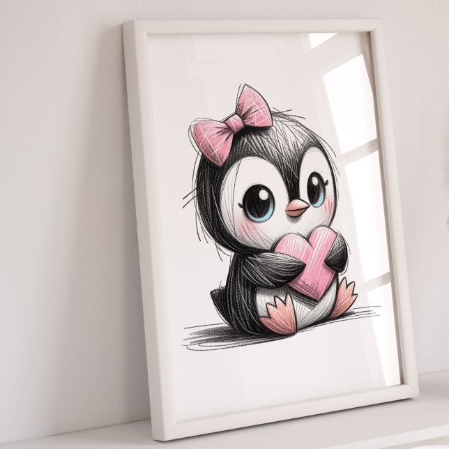 Arte de guardería de pingüino | Arte Pared de habi (Girls Penguin Nursery Art Print)