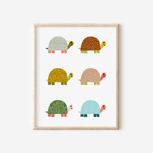 Arte de guardería de tortugas dibujadas a mano ado