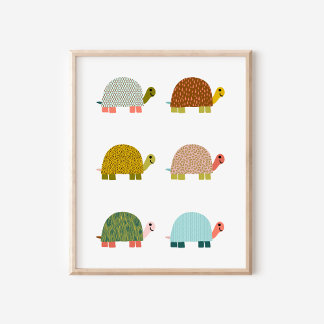 Arte de guardería de tortugas dibujadas a mano ado