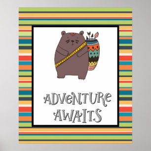 Arte de Guardería del Oso Boho de Aventura