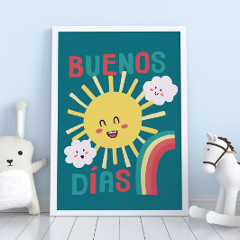 Arte de guardería del sol feliz azul en cartel esp