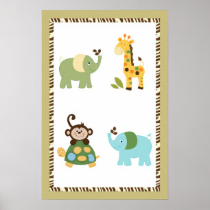 Arte de guardería divertido en la selva Póster 16x