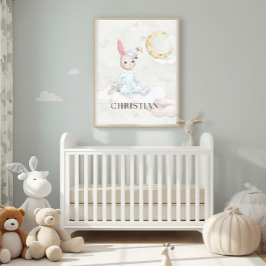 Arte de guardería personalizado de conejo dormido