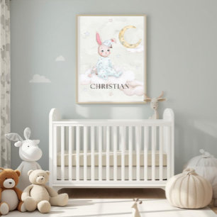 Arte de guardería personalizado de conejo dormido 
