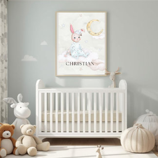 Arte de guardería personalizado de conejo dormido