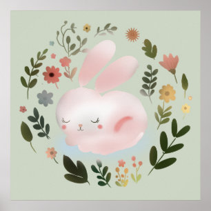 Arte de guirnalda floral de conejito de primavera 