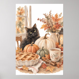 Arte de Halloween de gato negro vintage calabaza