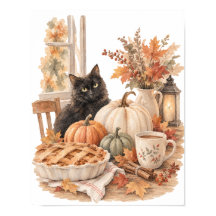 Arte de Halloween de gato negro vintage de calabaz