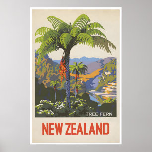 Arte de helecho arbóreo de Nueva Zelanda cartel de