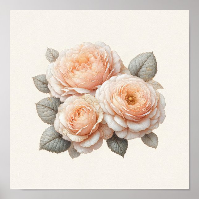 Arte de hermosas rosas melocotón (Frente)