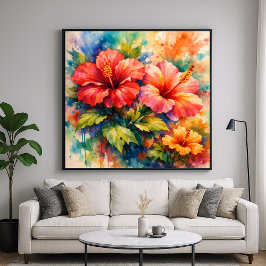 Arte de Hibisco con Estilo de Acuarela Floral Colo