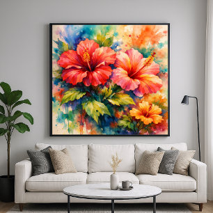 Arte de Hibisco con Estilo de Acuarela Floral Colo