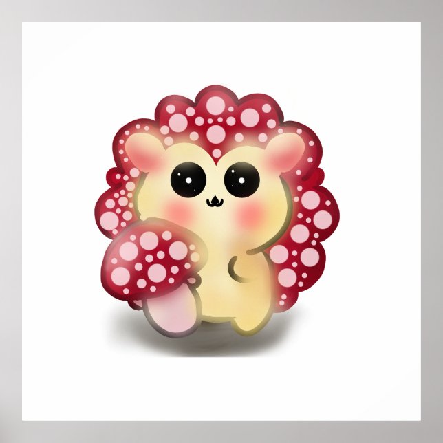 Arte de hongo rojo Kawaii adorable erizo seta (Frente)
