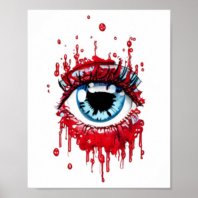 Arte de horror de ojos azules goteando sangre (Frente)