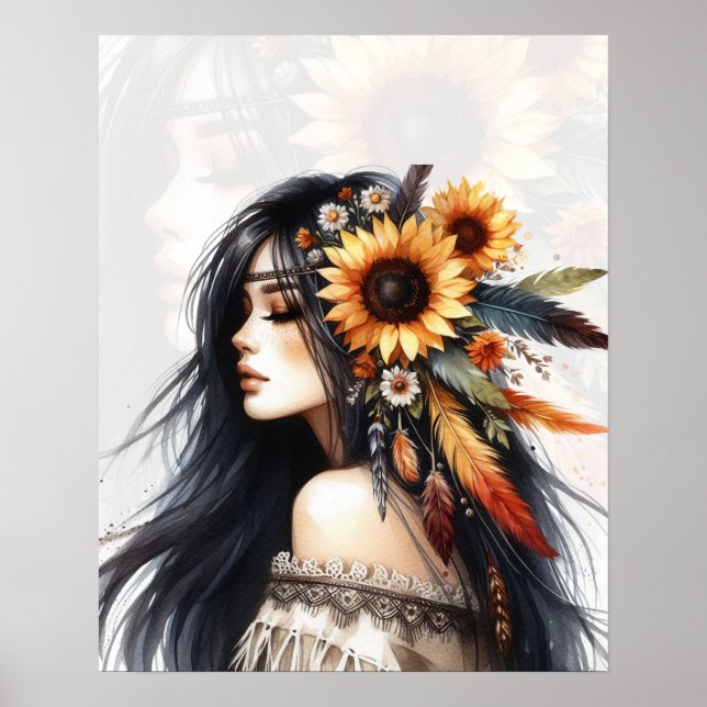 Arte de IA de Chica Boho Moda Bohemia (Frente)