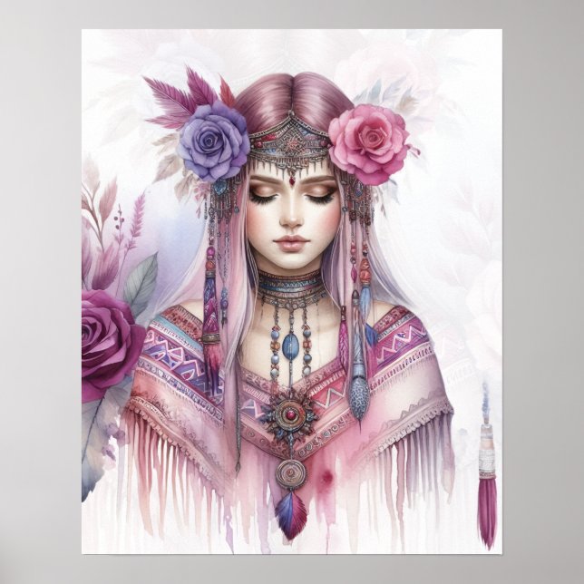 Arte de IA de Chica Boho Moda Bohemia (Frente)