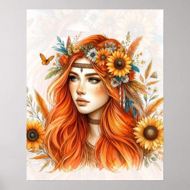 Arte de IA de Chica Boho Moda Bohemia (Frente)