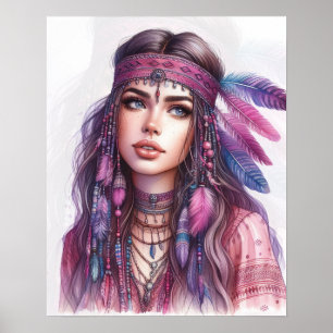 Arte de IA de Chica Boho Moda Bohemiana