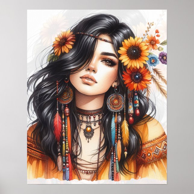 Arte de IA de Chica Boho Moda Bohemiana (Frente)