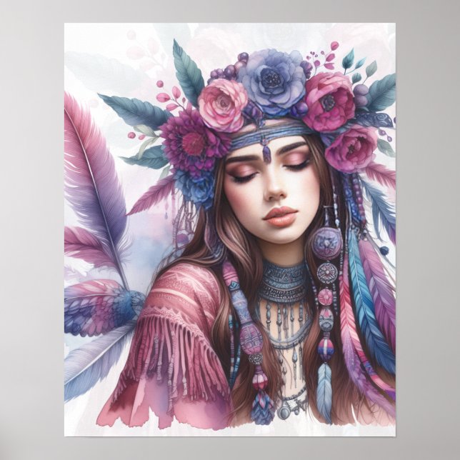 Arte de IA de Chica Boho Moda Bohemiana (Frente)