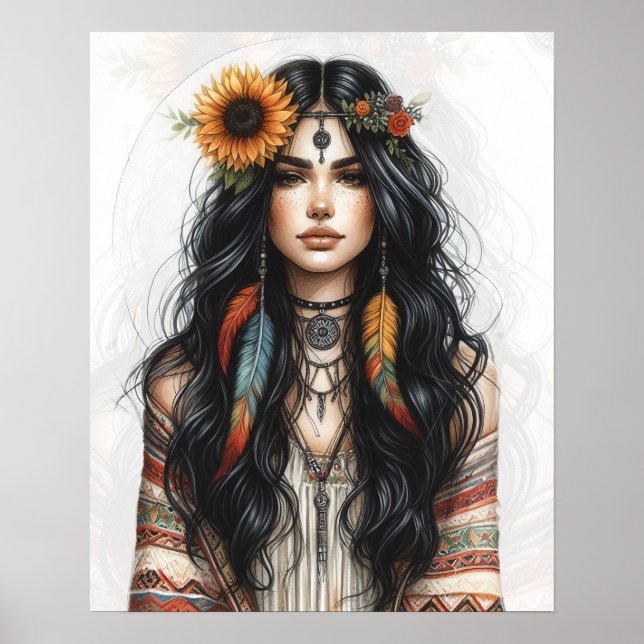 Arte de IA de Chica Boho Moda Bohemiana (Frente)