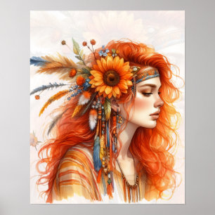 Arte de IA de Chica Boho Moda Bohemiana