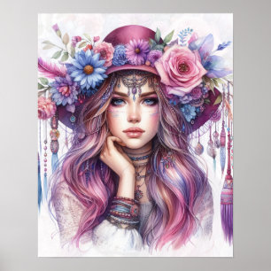Arte de IA de Chica Boho Moda Bohemiana
