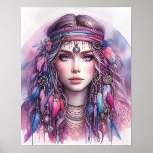 Arte de IA de Chica Boho Moda Bohemiana