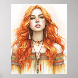 Arte de IA de Chica Boho Moda Bohemiana