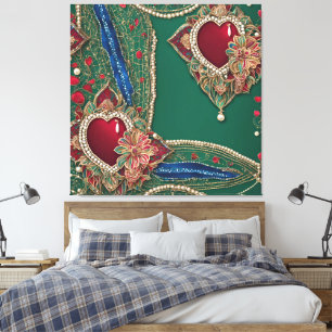 Arte de IA de encaje verde esmeralda y corazones r