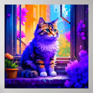 Arte de IA de gato lindo sentado en la ventana