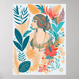 Arte de IA de Mujer Plumas Boho Artísticas Moderna