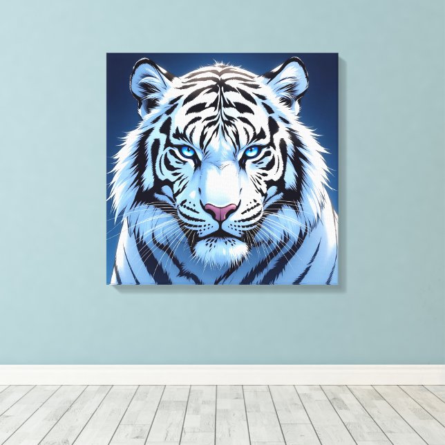 Arte de IA de Tigre Blanco de ojos azules (Insitu (piso de madera))