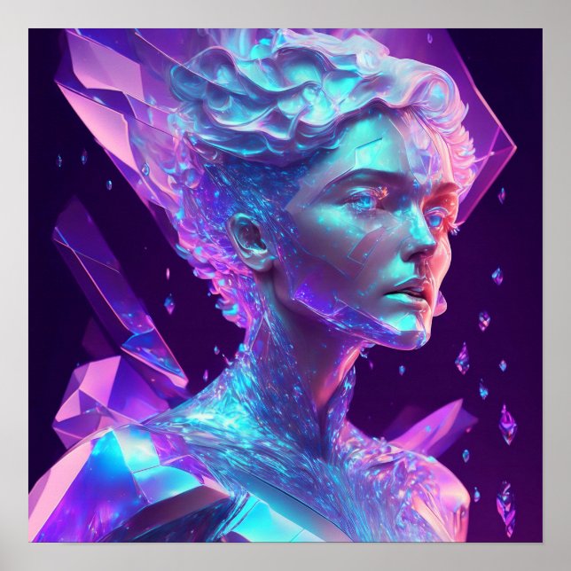 Arte de IA hermoso y bonito de mujer de vidrio hel (Frente)