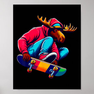 Arte de ilustración de alce skateboarding genial y