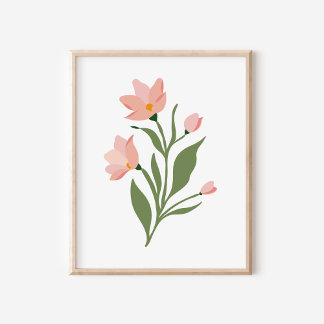 Arte de Ilustración de Flores Silvestres Rosadas M