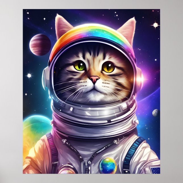 Arte de Ilustracion de gato espacial, digital de g (Frente)
