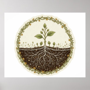 Arte de ilustración de planta botánica con raíces