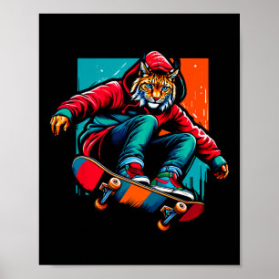 Arte de ilustración de skateboarding de lince geni