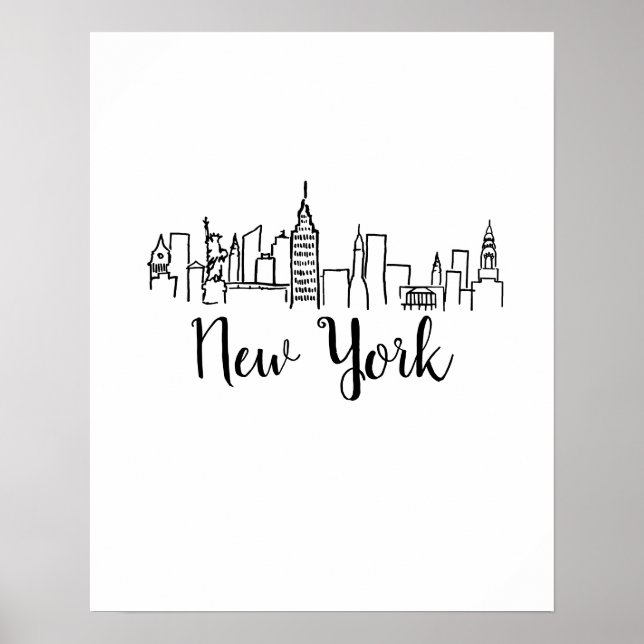 Arte de Ilustracion Skyline de la ciudad de Nueva  (Frente)